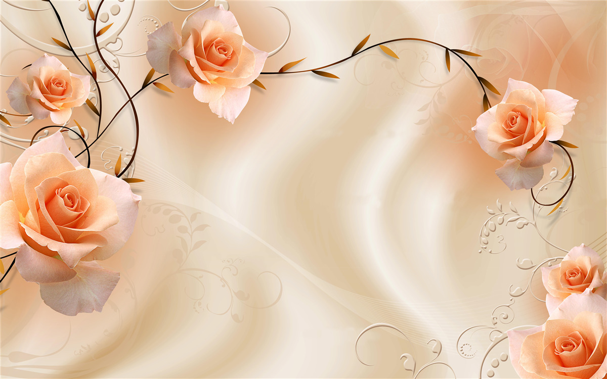 Fototapeta róża w kolorze brzoskwiniowym na gałęziach i jedwabiu