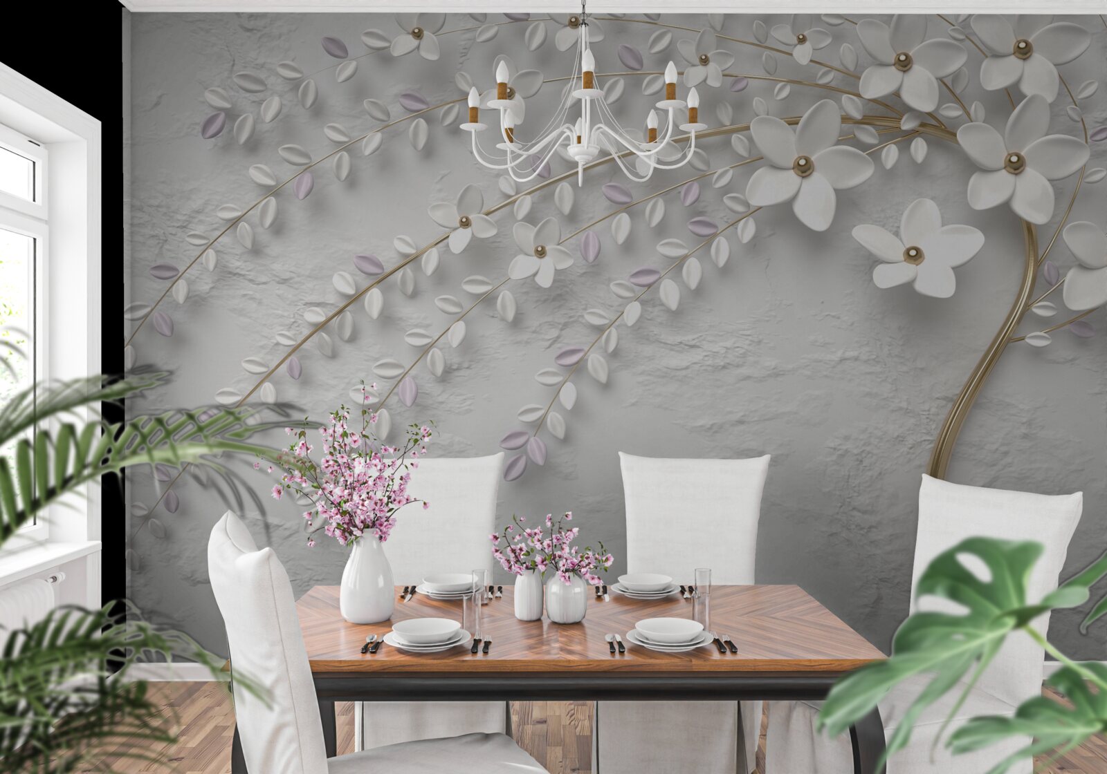 Fototapeta wiosenne drzewo ozdobione białymi kwiatami