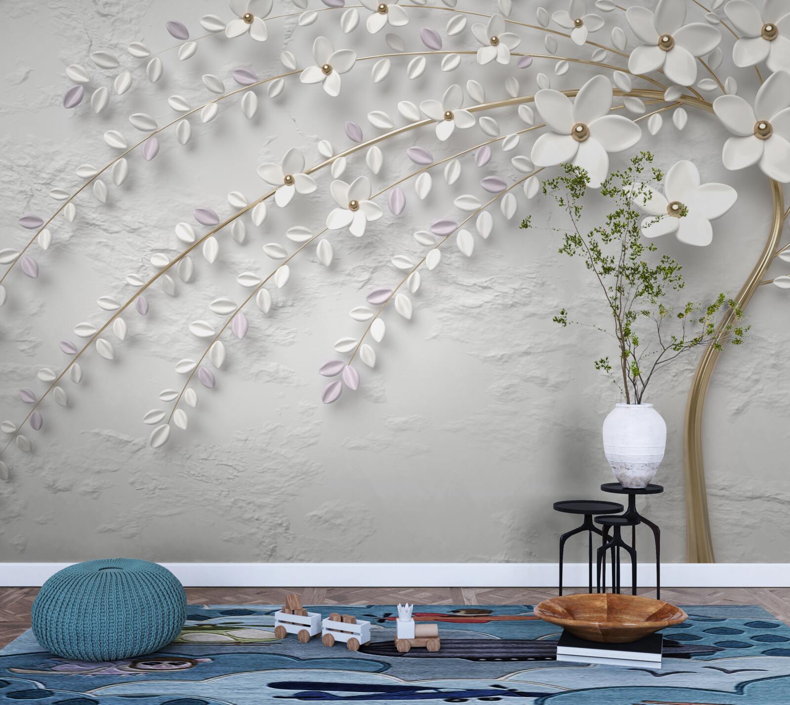 Fototapeta wiosenne drzewo ozdobione białymi kwiatami