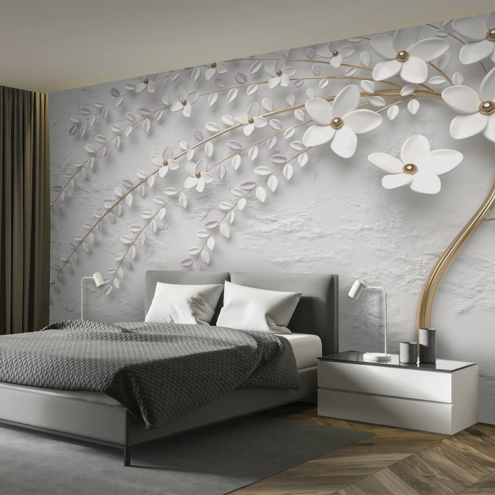 Fototapeta wiosenne drzewo ozdobione białymi kwiatami