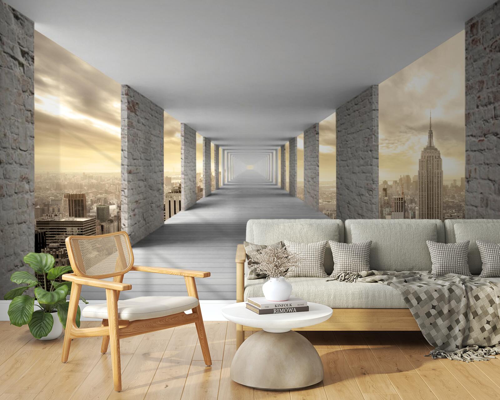 Fototapeta tunel 3d górujący nad miastem