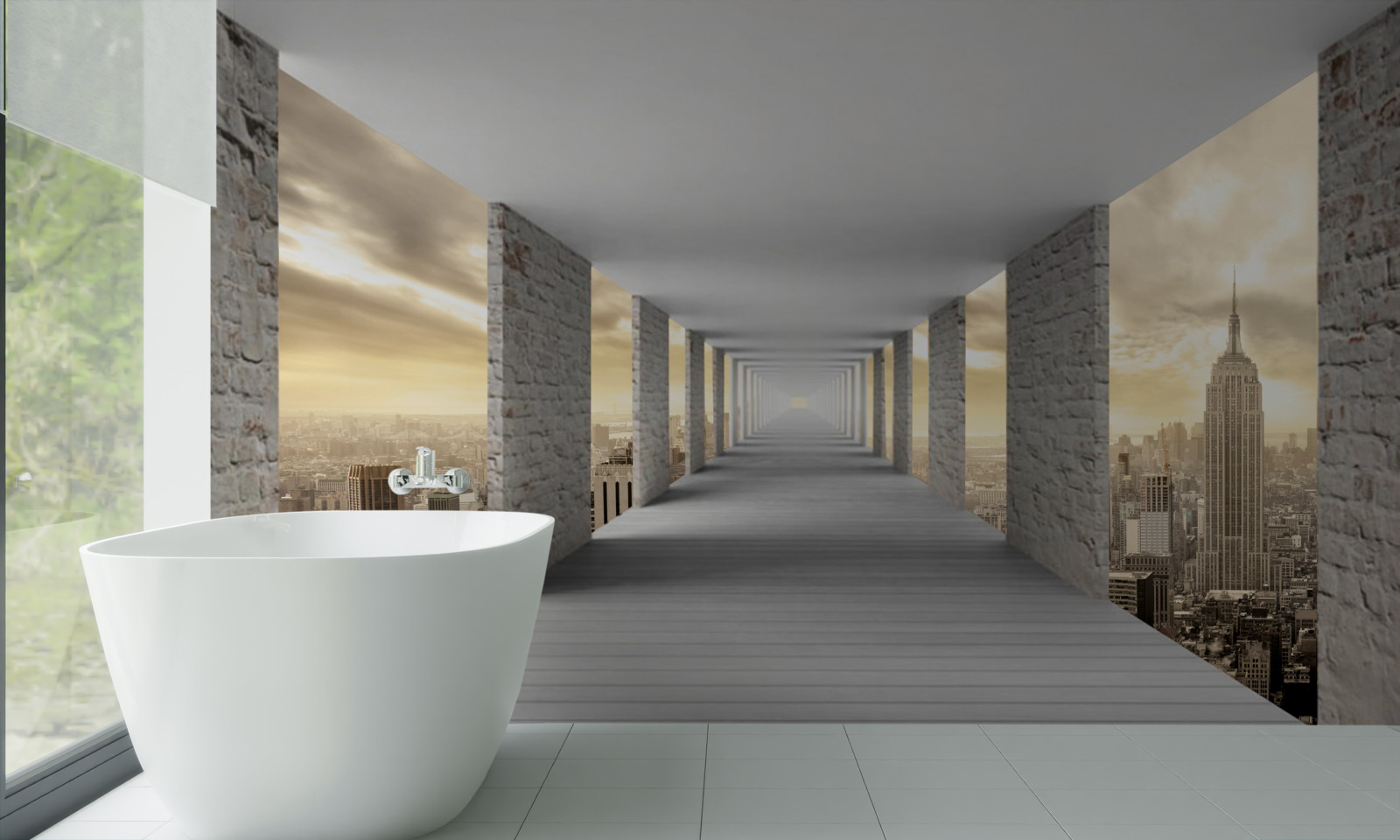 Fototapeta tunel 3d górujący nad miastem