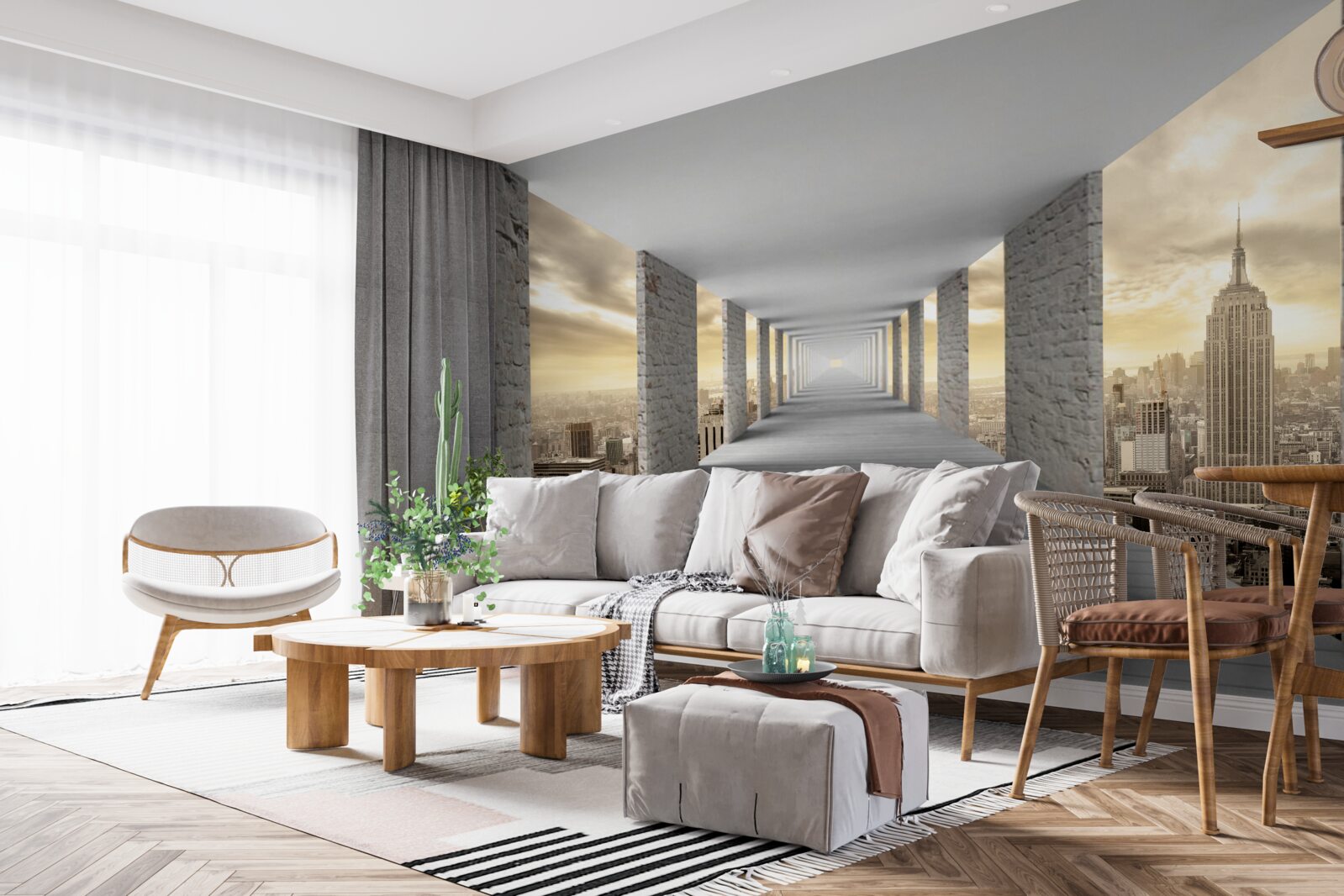 Fototapeta tunel 3d górujący nad miastem