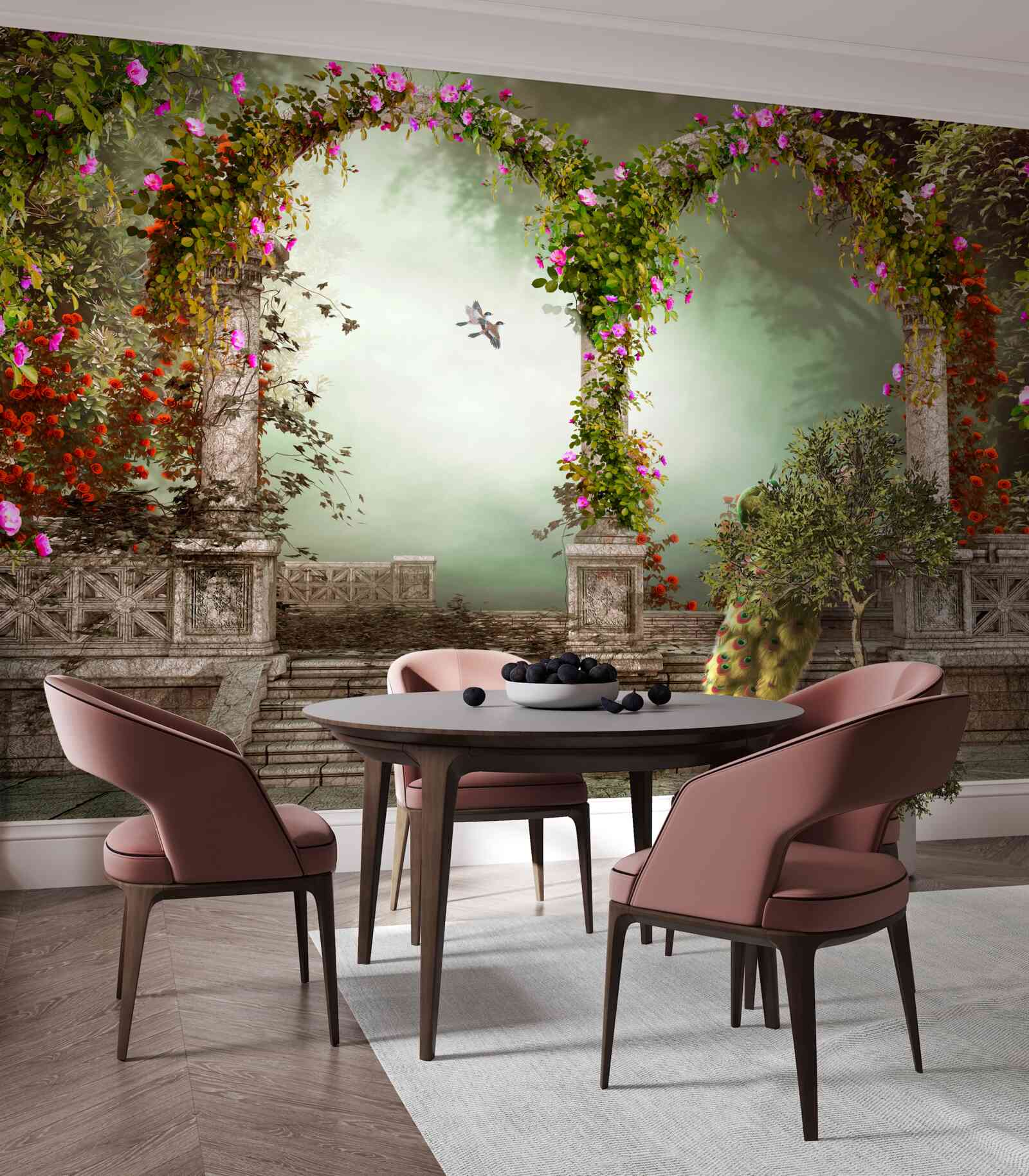 Fototapeta paw w zielonych łukach pokrytych liśćmi