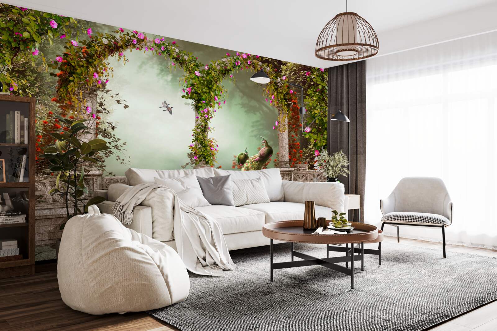 Fototapeta paw w zielonych łukach pokrytych liśćmi