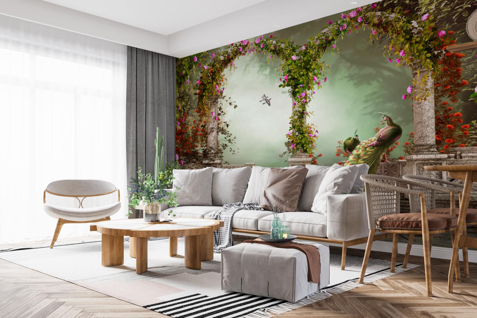 Fototapeta paw w zielonych łukach pokrytych liśćmi