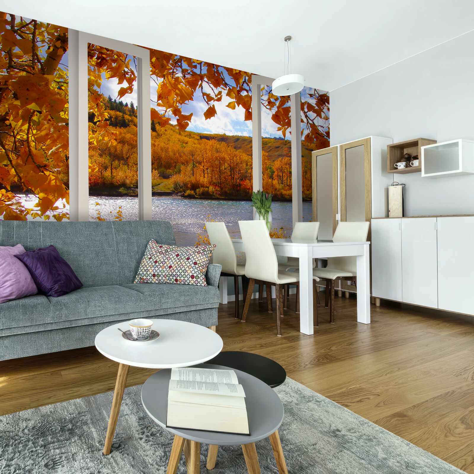 Fototapeta widok z okna na jesienny las