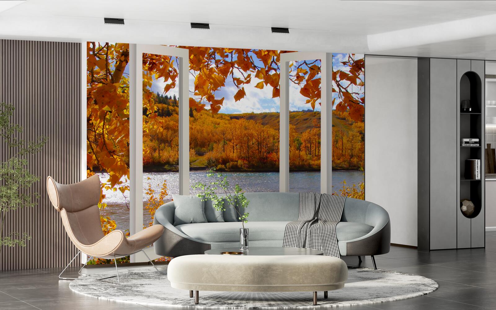 Fototapeta widok z okna na jesienny las