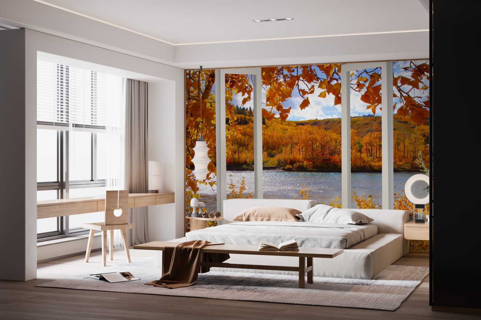 Fototapeta widok z okna na jesienny las