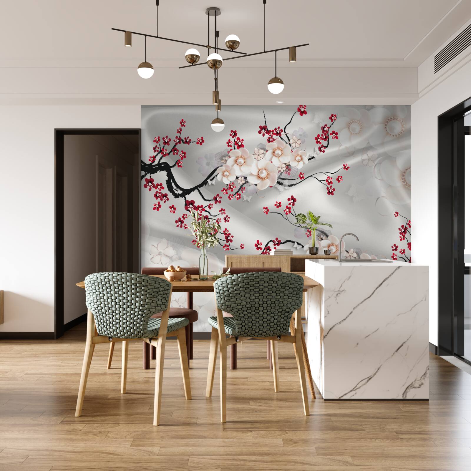 Fototapeta kwiaty kwitły na gałęziach czerwonej sakury