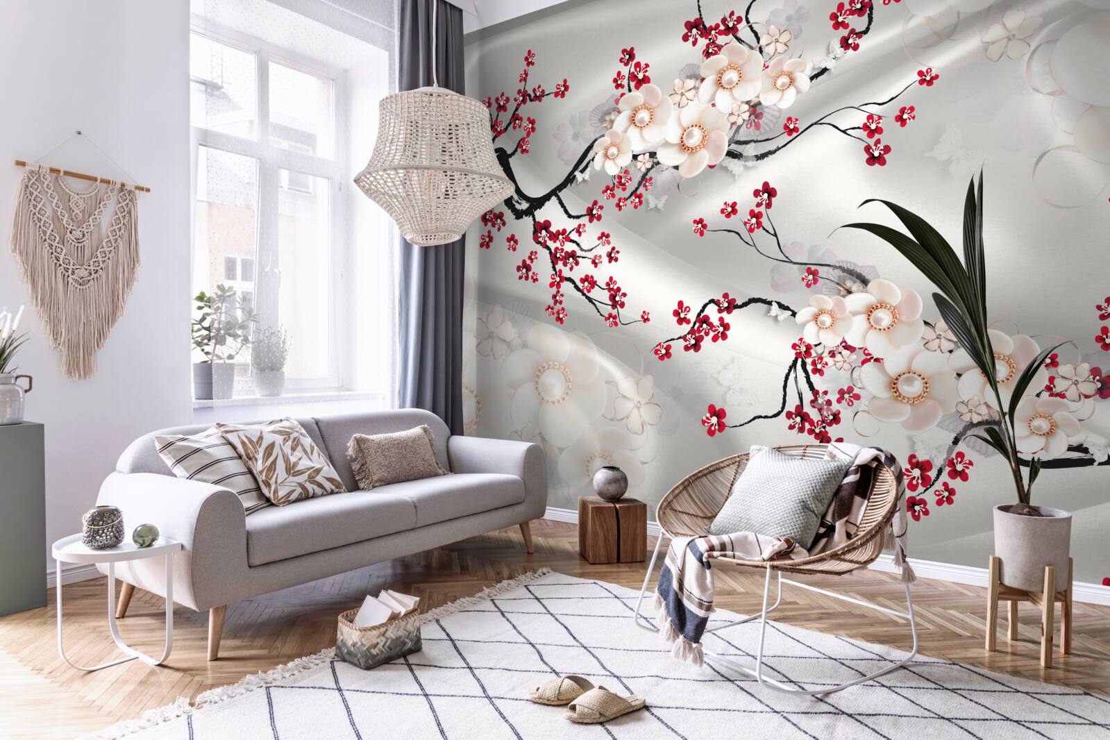 Fototapeta kwiaty kwitły na gałęziach czerwonej sakury