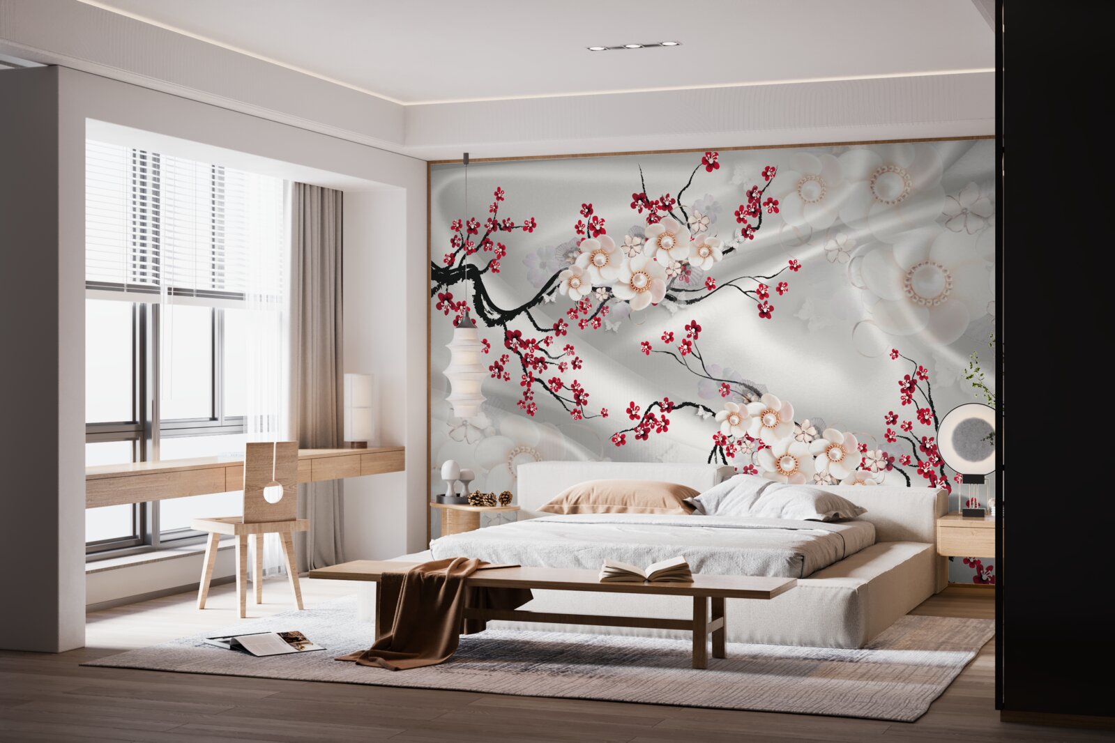 Fototapeta kwiaty kwitły na gałęziach czerwonej sakury