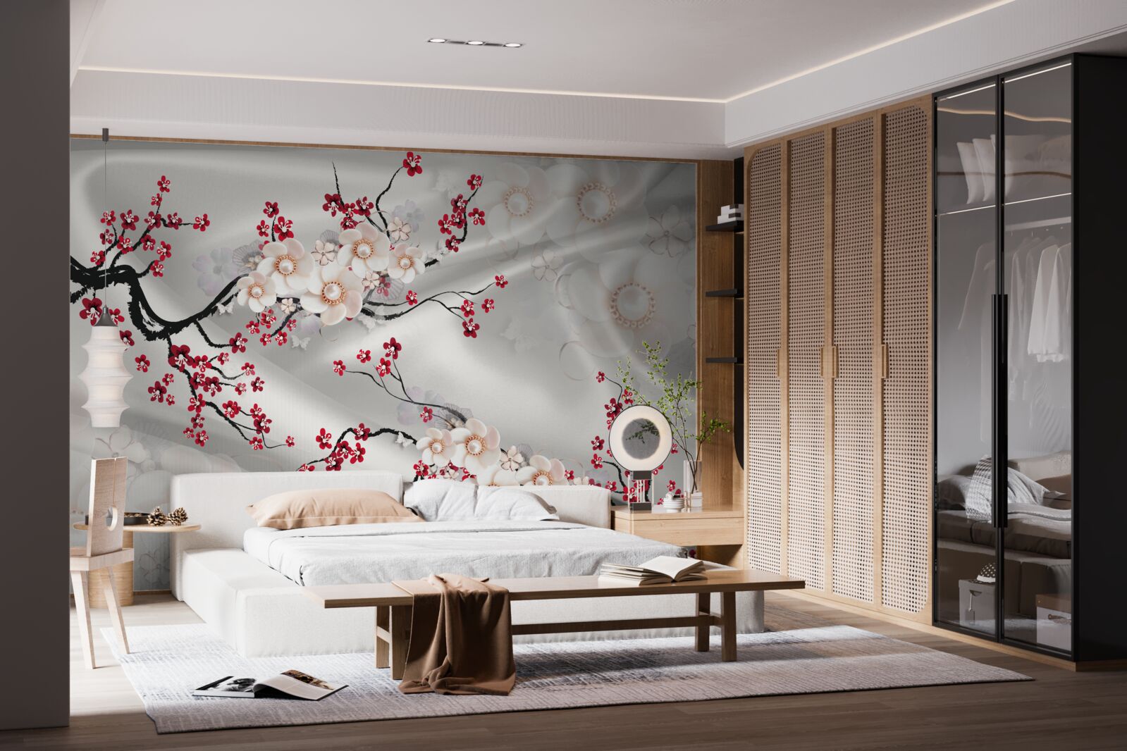 Fototapeta kwiaty kwitły na gałęziach czerwonej sakury