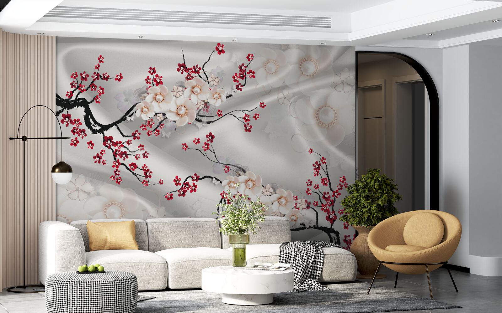 Fototapeta kwiaty kwitły na gałęziach czerwonej sakury