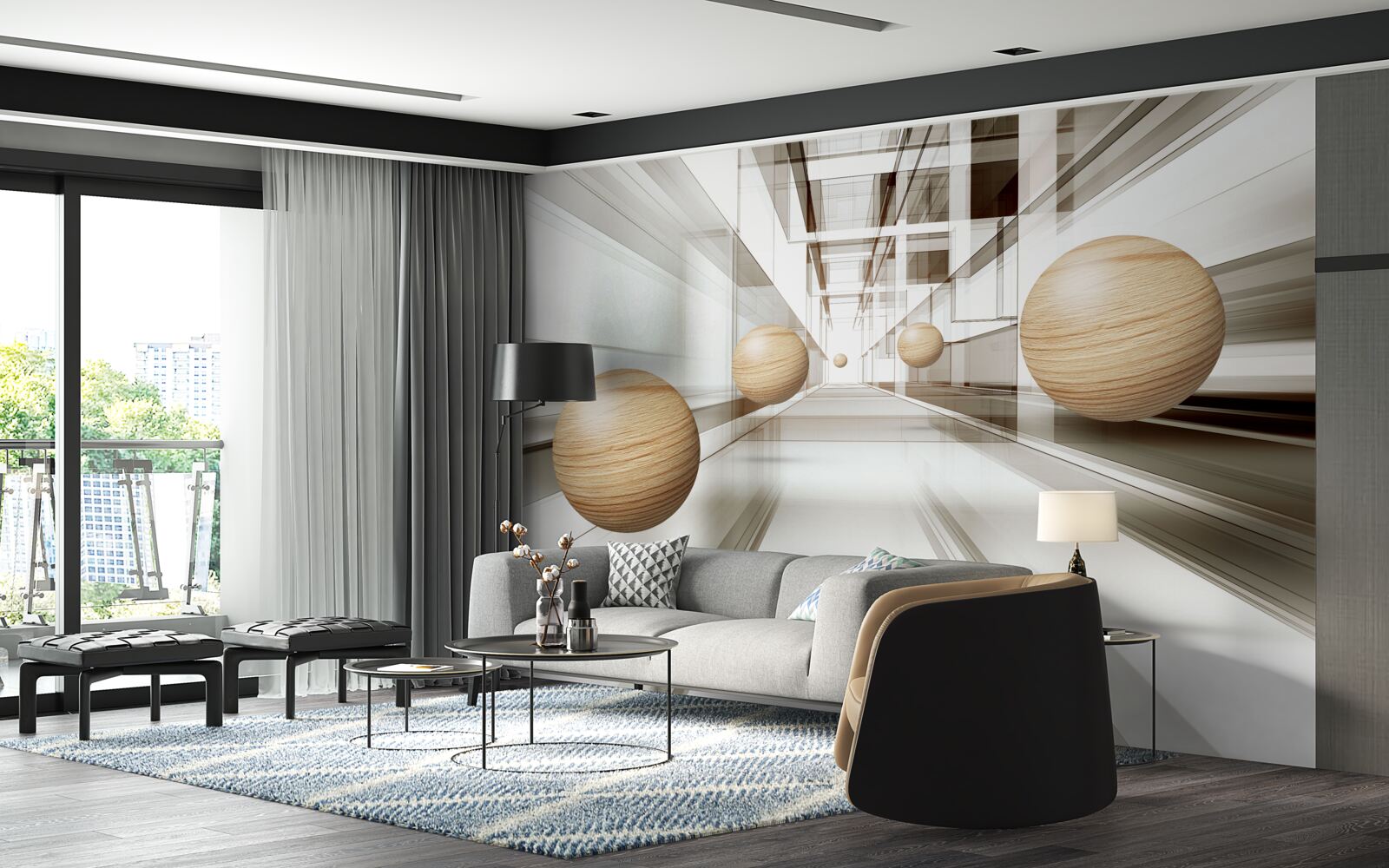 Fototapeta drewniane kule pędzą w nieskończoność