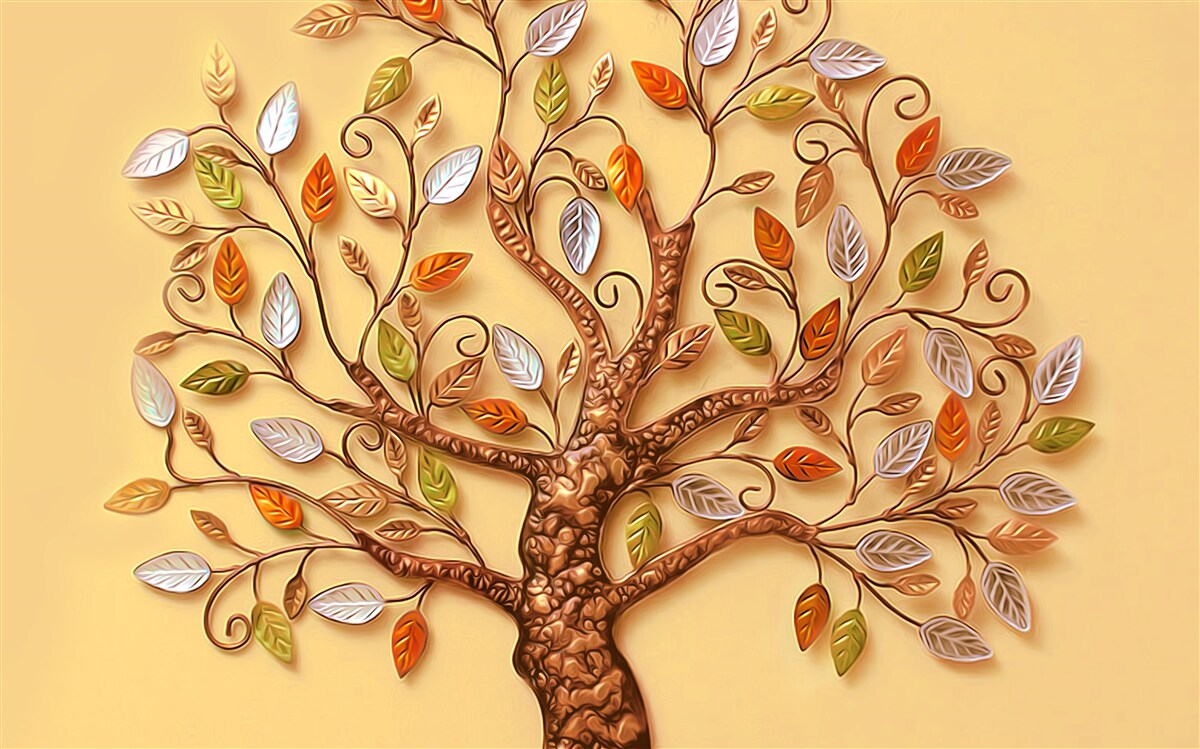 Fototapeta drzewo ubrane jest w jesienną abstrakcję liści