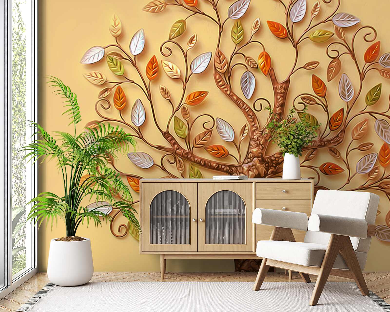 Fototapeta drzewo ubrane jest w jesienną abstrakcję liści