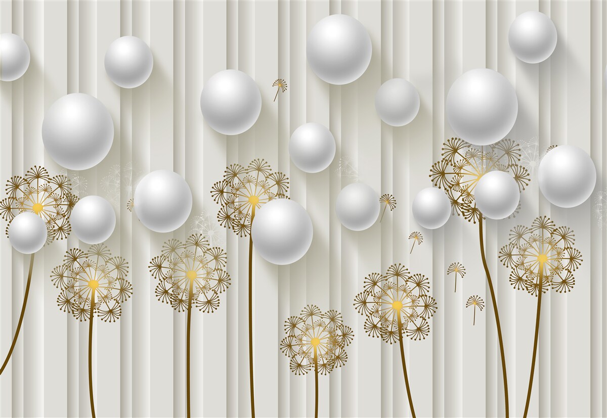 Fototapeta złote pąki i białe perły unoszą się w powietrzu