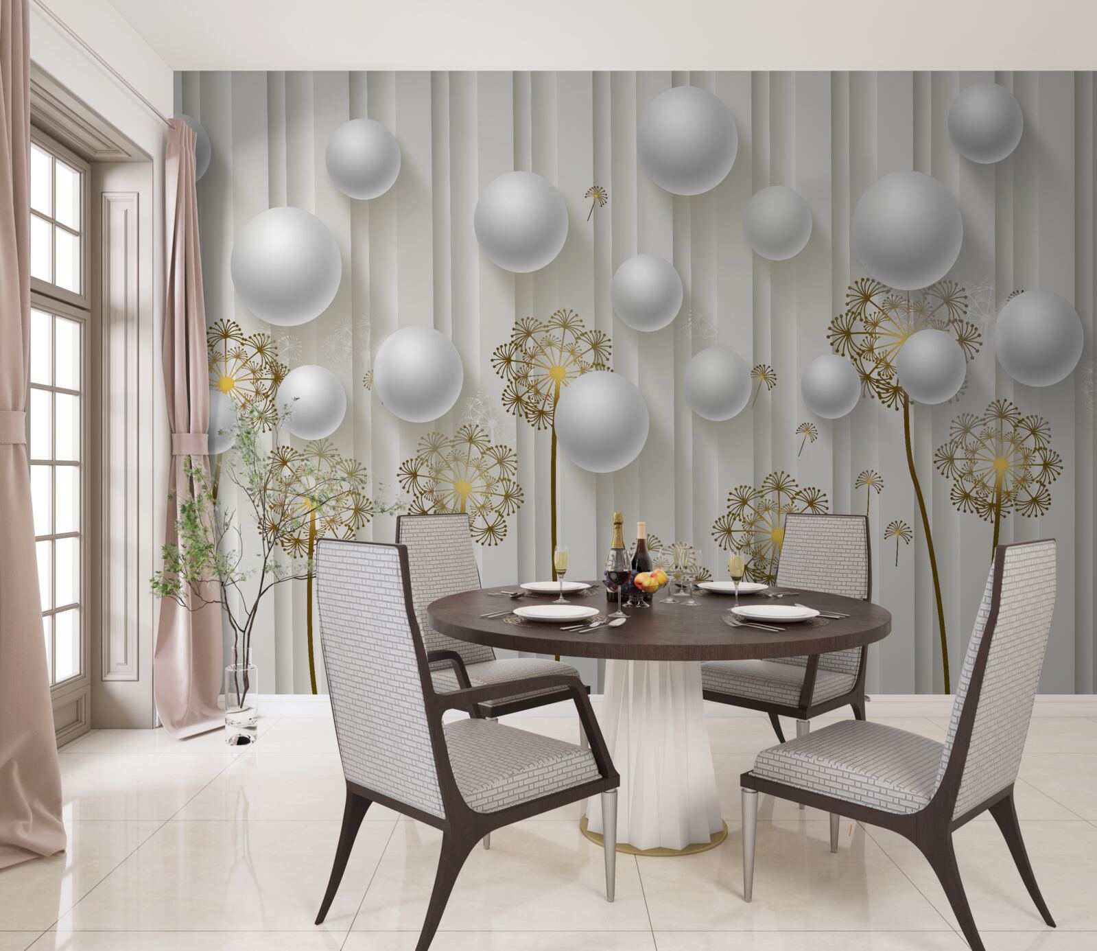 Fototapeta złote pąki i białe perły unoszą się w powietrzu