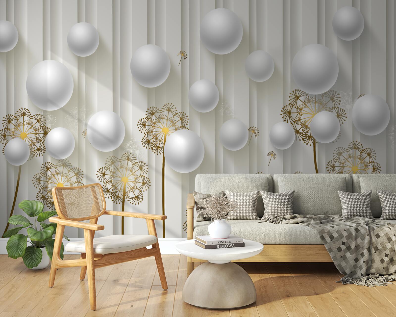 Fototapeta złote pąki i białe perły unoszą się w powietrzu