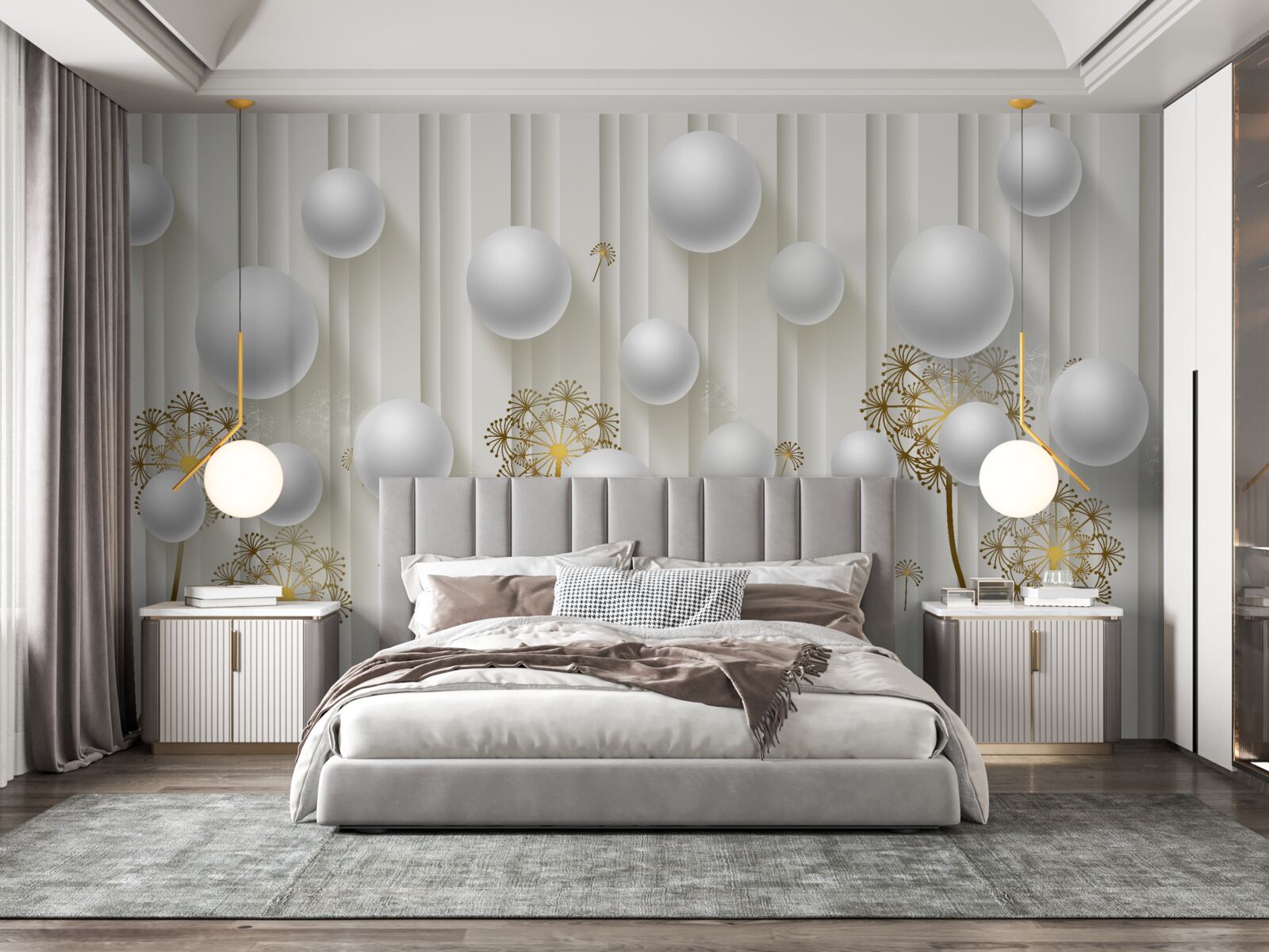 Fototapeta złote pąki i białe perły unoszą się w powietrzu