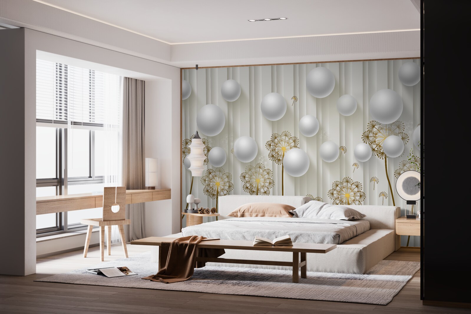 Fototapeta złote pąki i białe perły unoszą się w powietrzu