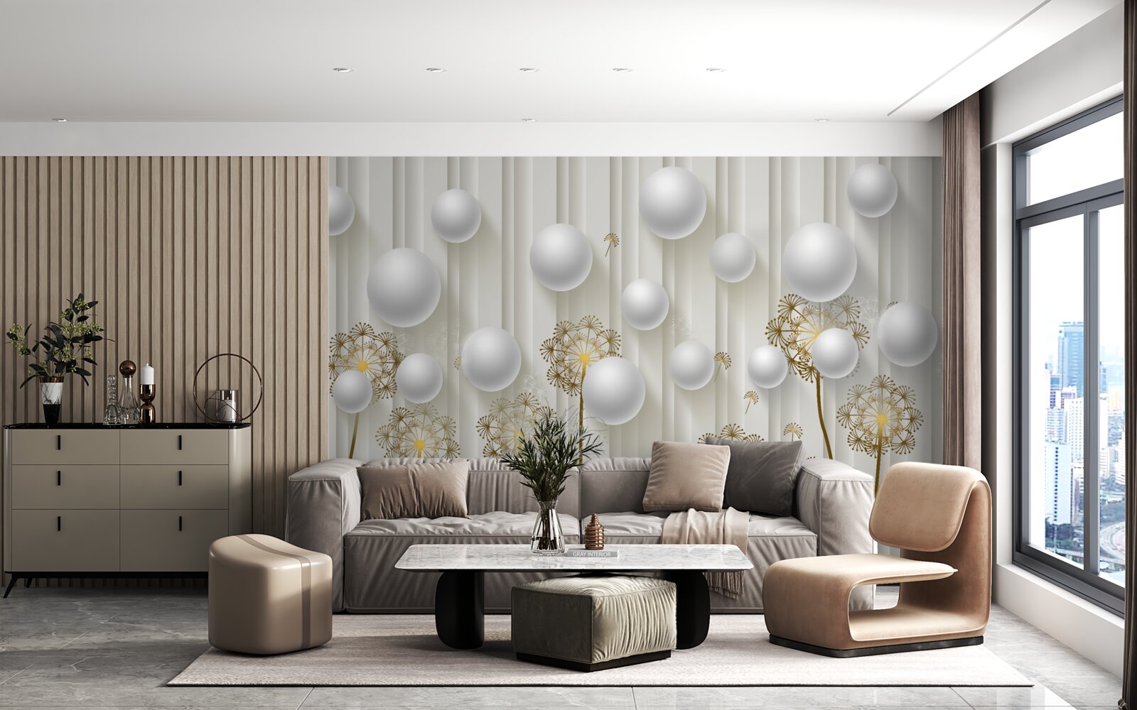 Fototapeta złote pąki i białe perły unoszą się w powietrzu