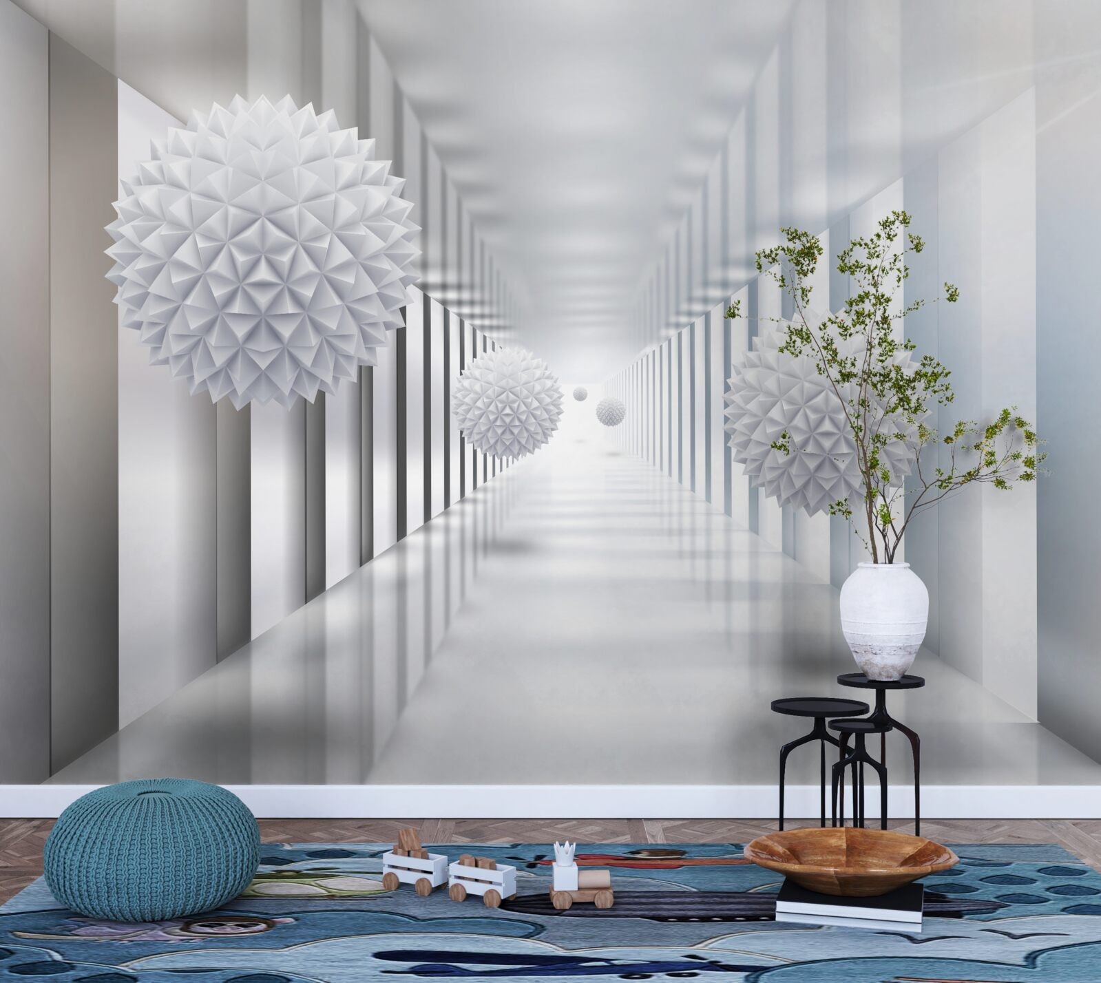 Fototapeta prostokątny tunel i kula w głębi perspektywy