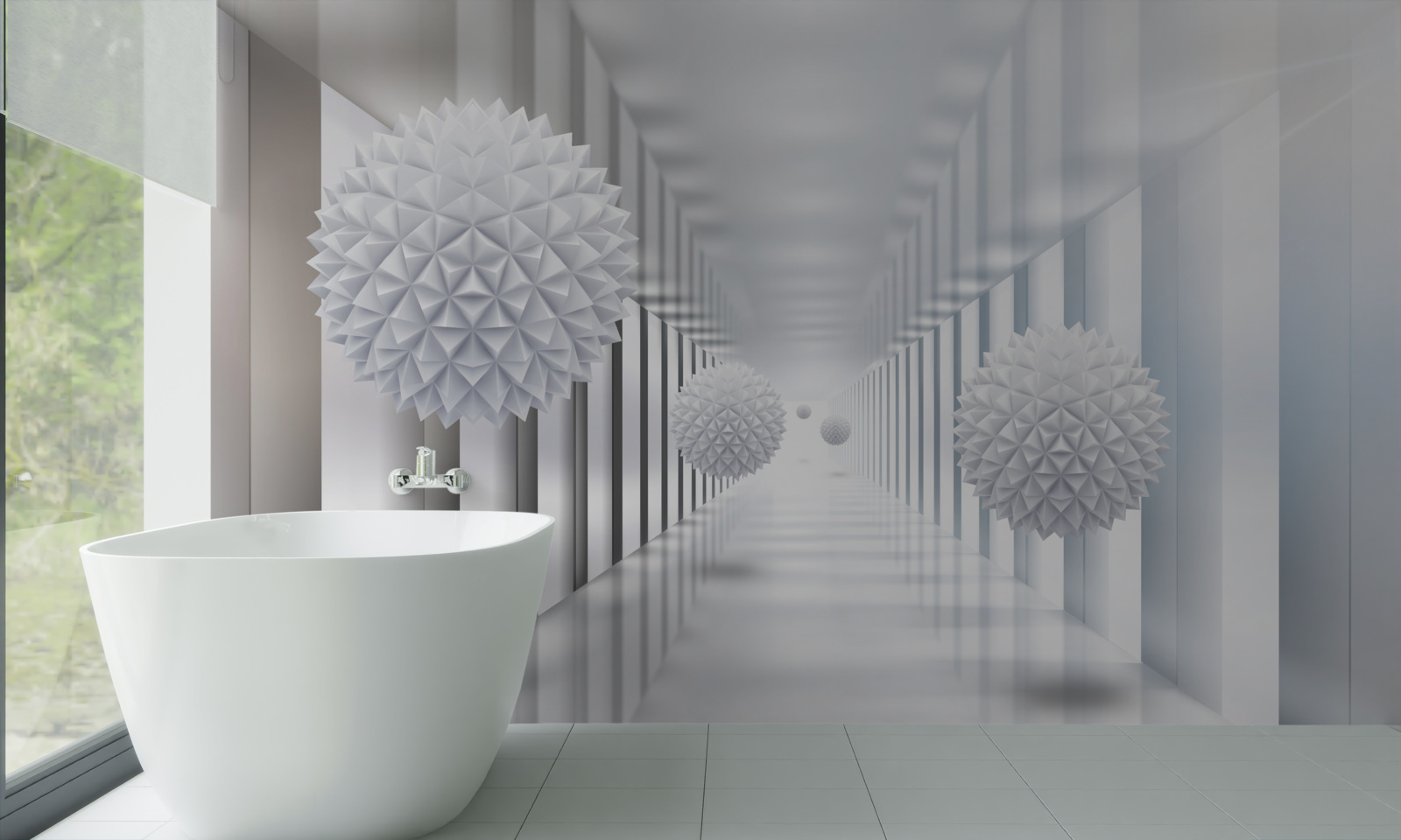 Fototapeta prostokątny tunel i kula w głębi perspektywy