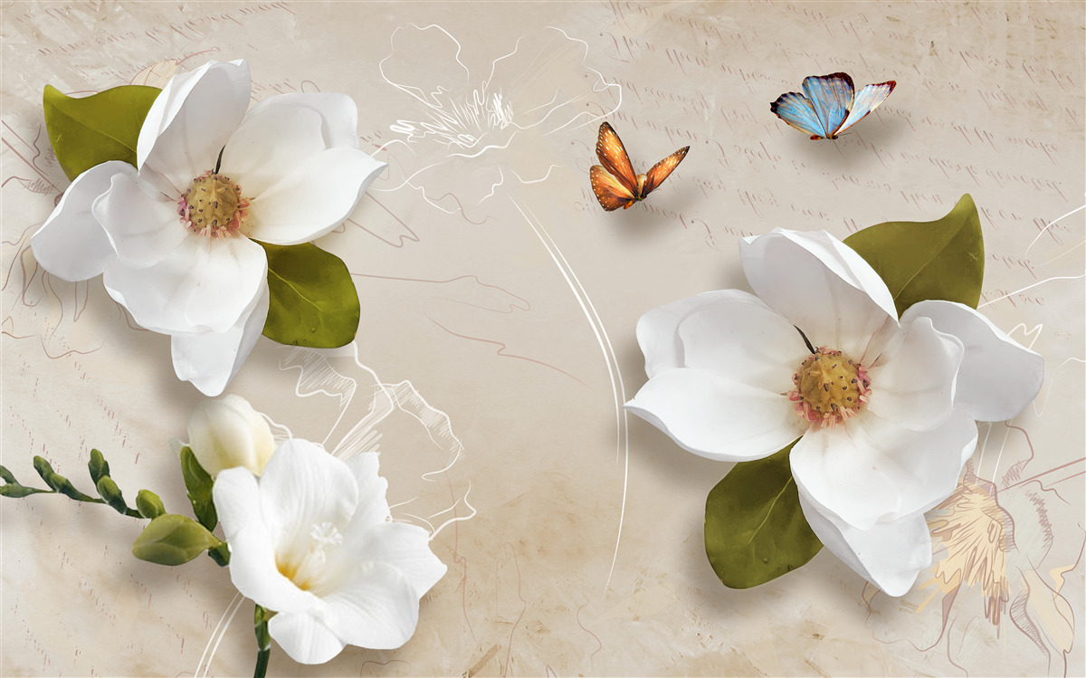 Fototapeta letnie lotosy są białe i ozdobione motylami