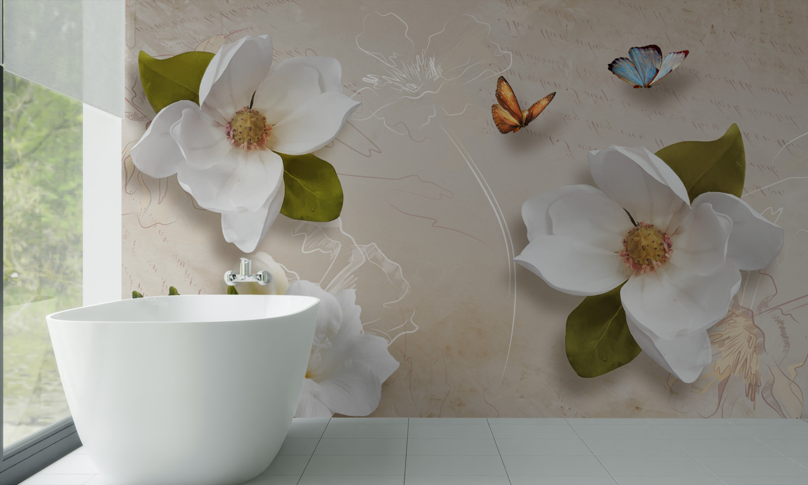 Fototapeta letnie lotosy są białe i ozdobione motylami