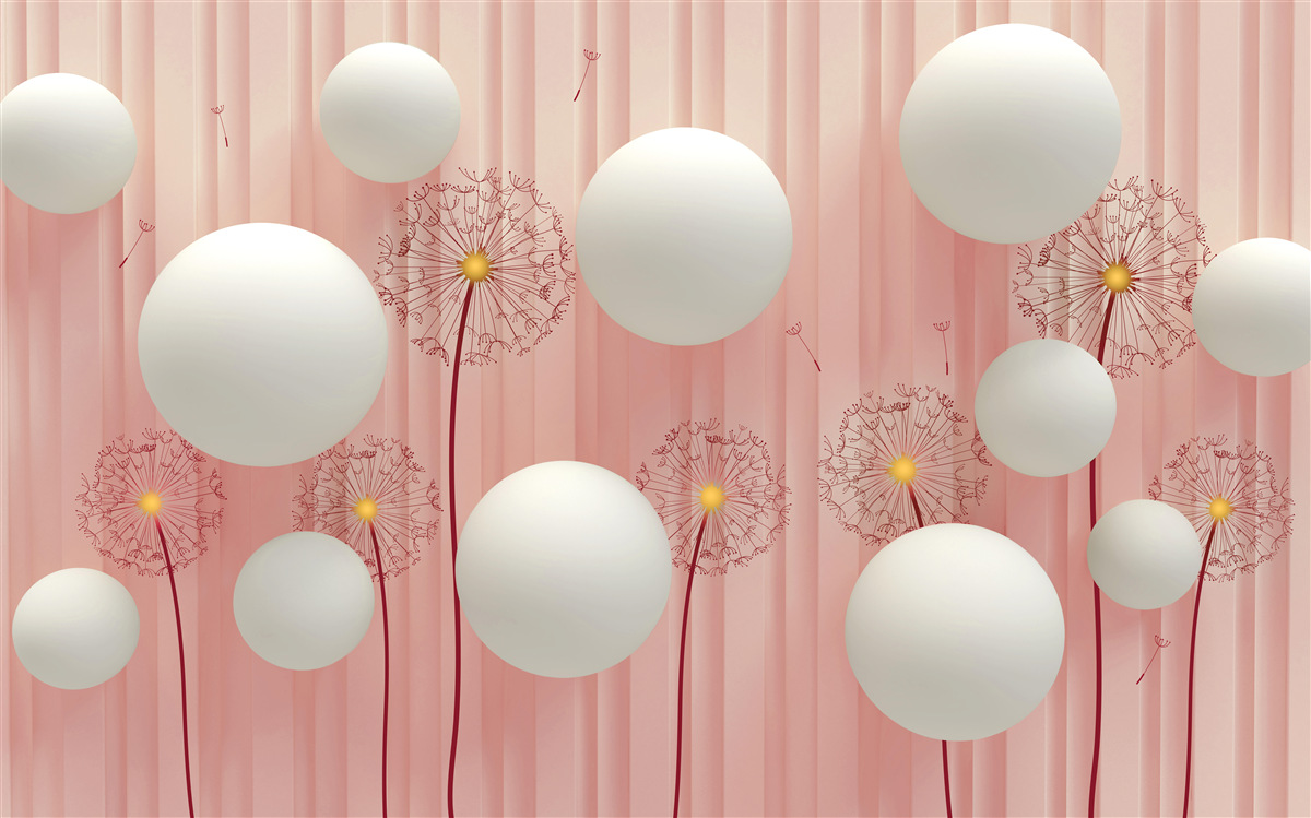 Fototapeta eleganckie mlecze i śnieżnobiałe kule na różowym tle