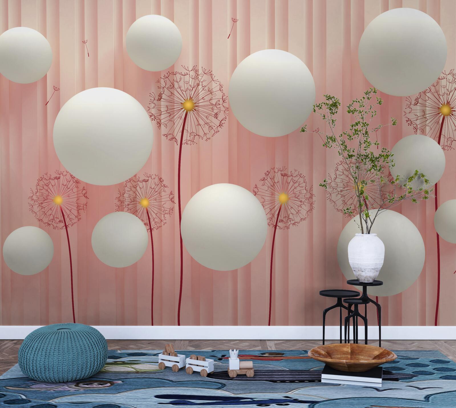 Fototapeta eleganckie mlecze i śnieżnobiałe kule na różowym tle