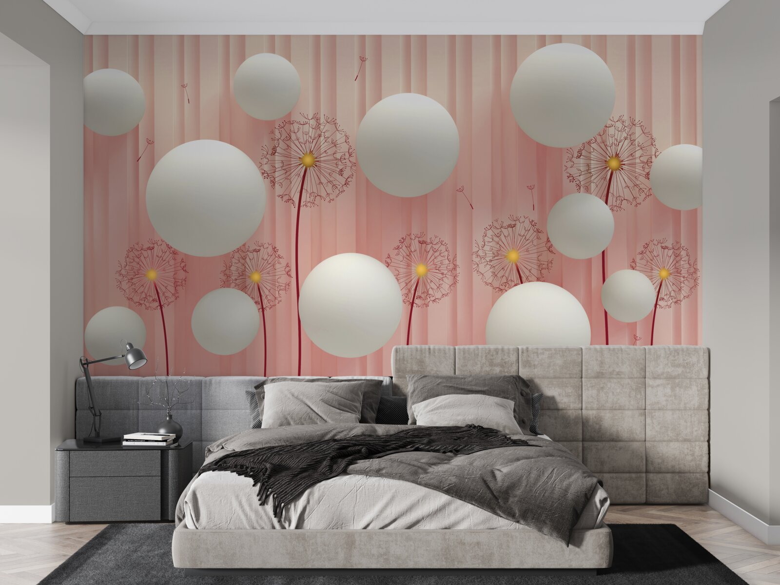 Fototapeta eleganckie mlecze i śnieżnobiałe kule na różowym tle