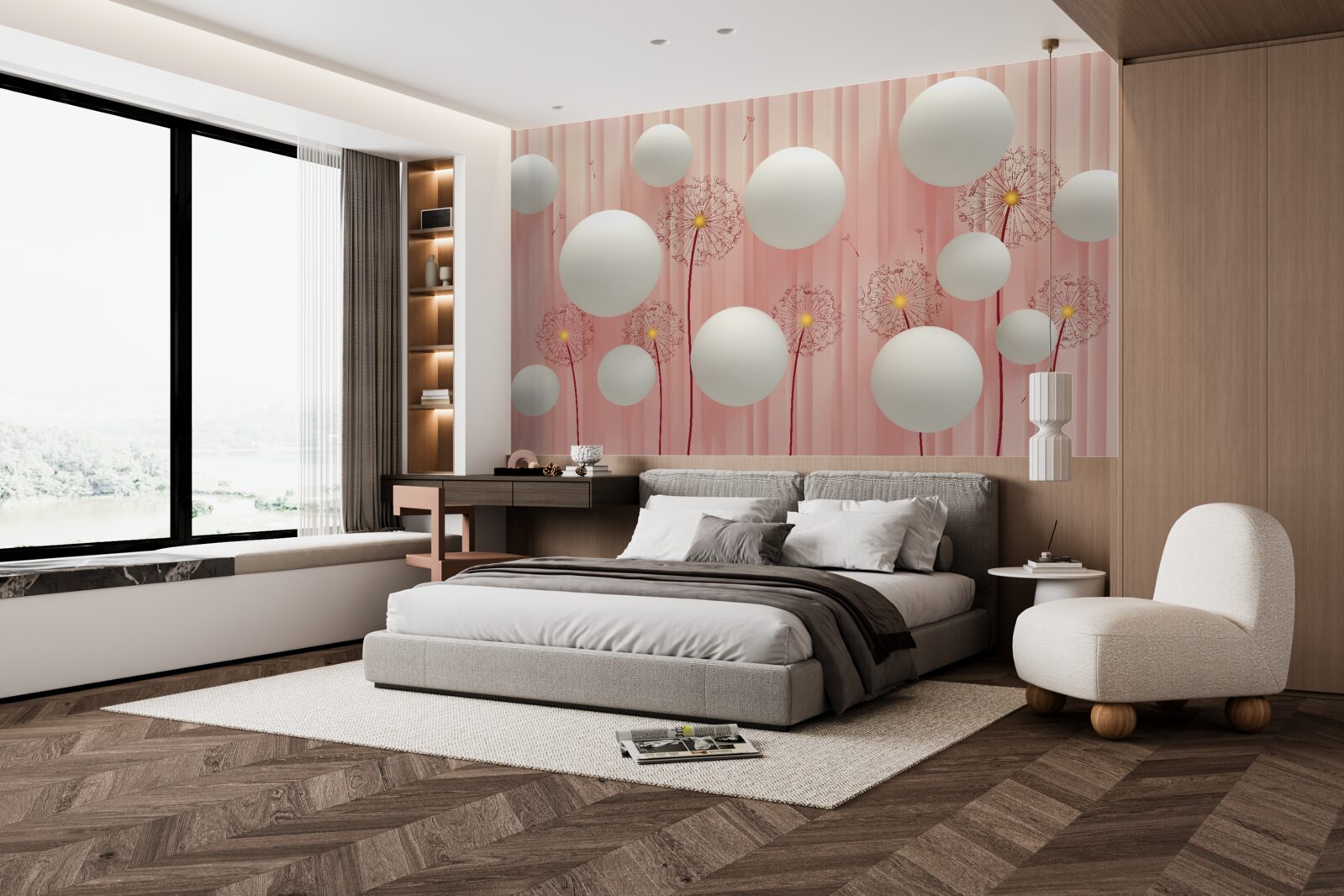 Fototapeta eleganckie mlecze i śnieżnobiałe kule na różowym tle