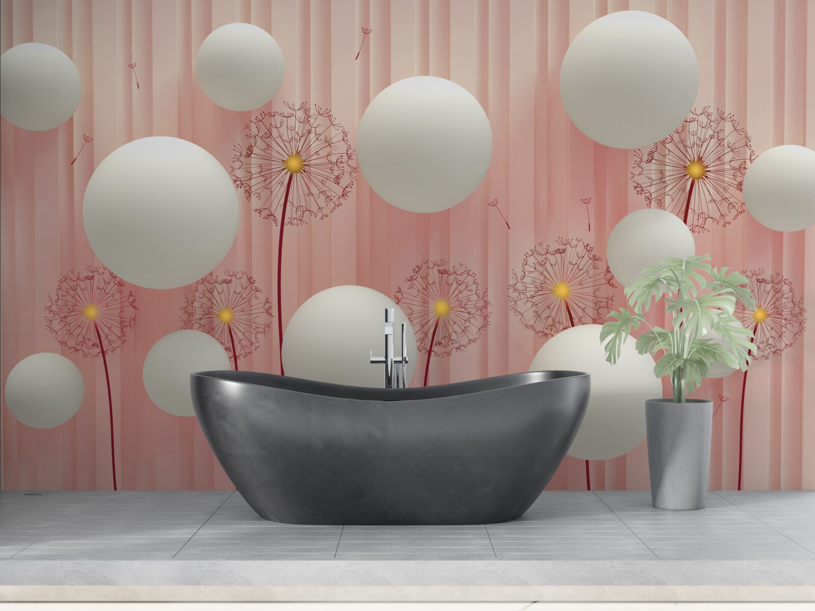 Fototapeta eleganckie mlecze i śnieżnobiałe kule na różowym tle