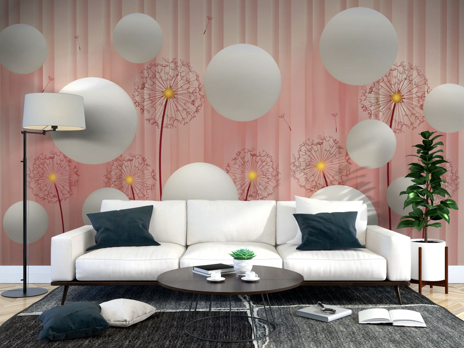 Fototapeta eleganckie mlecze i śnieżnobiałe kule na różowym tle