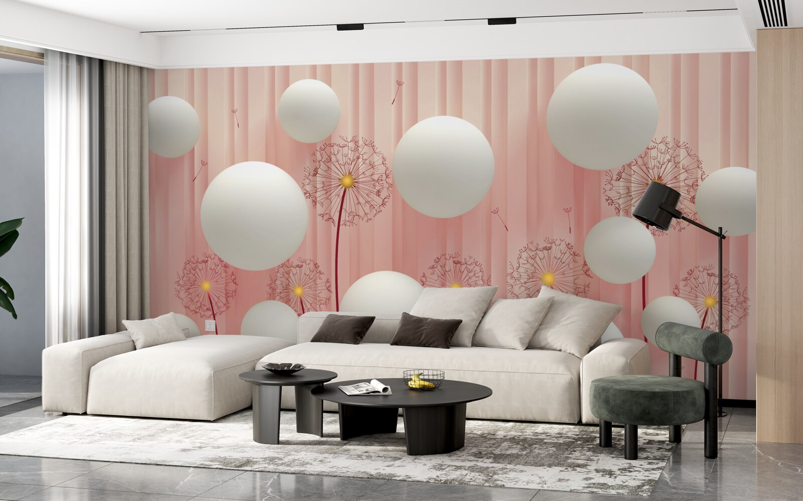 Fototapeta eleganckie mlecze i śnieżnobiałe kule na różowym tle