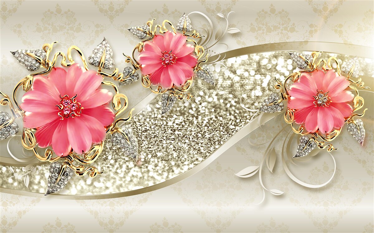 Fototapeta pąki gerbery o czerwonym odcieniu na złotych gałęziach