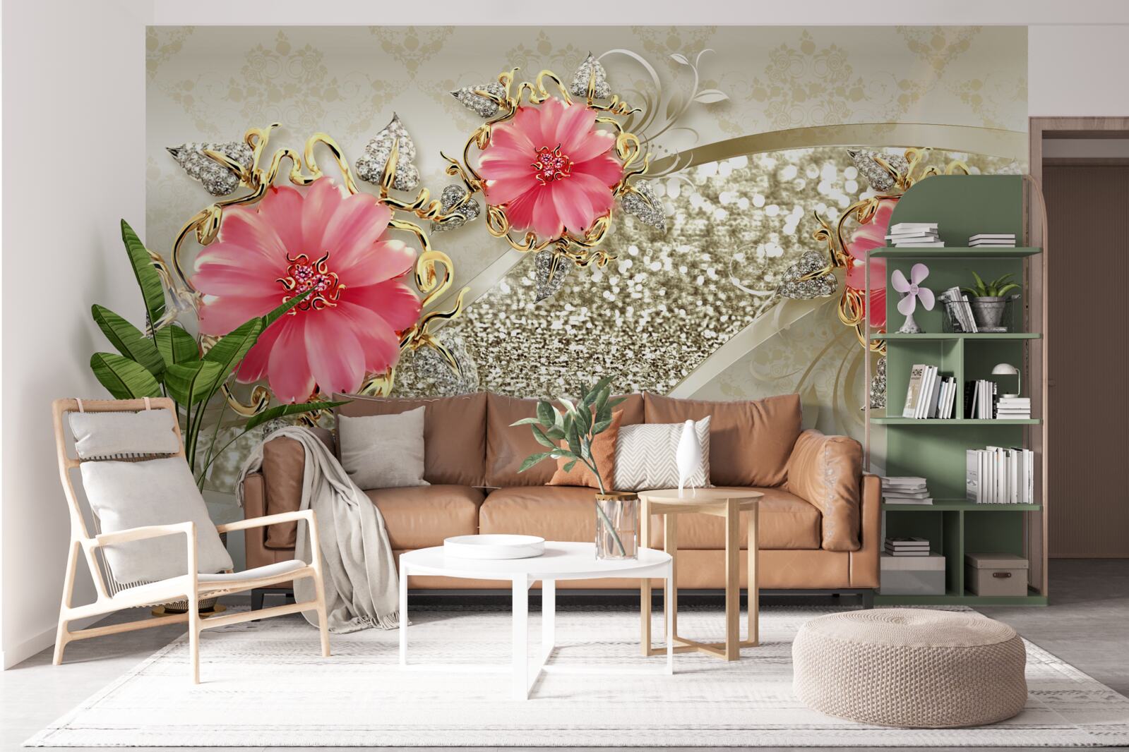 Fototapeta pąki gerbery o czerwonym odcieniu na złotych gałęziach