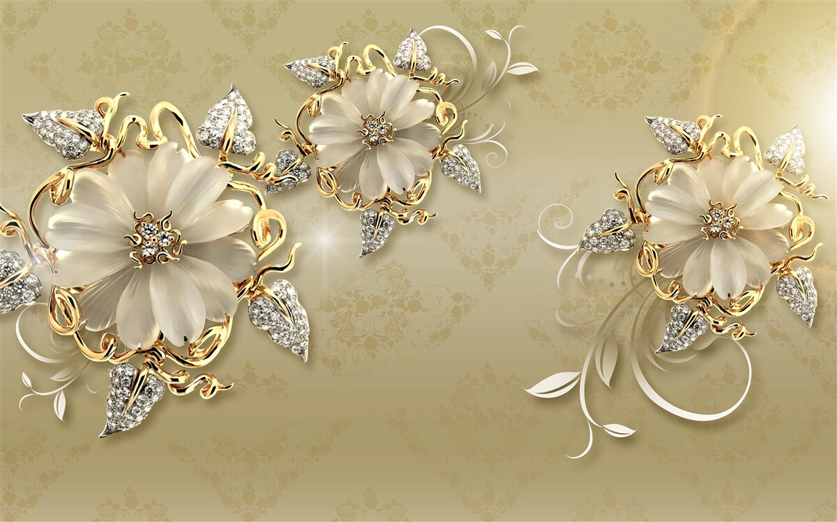 Fototapeta kwiaty są śnieżnobiałe, a gałązki mienią się złotem i srebrem