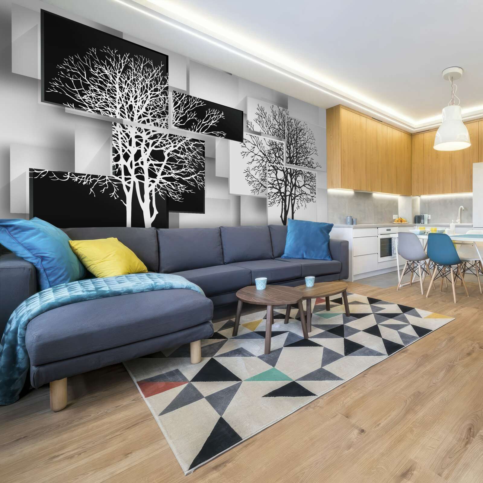 Fototapeta drzewa są biało-czarne na tle prostokątów