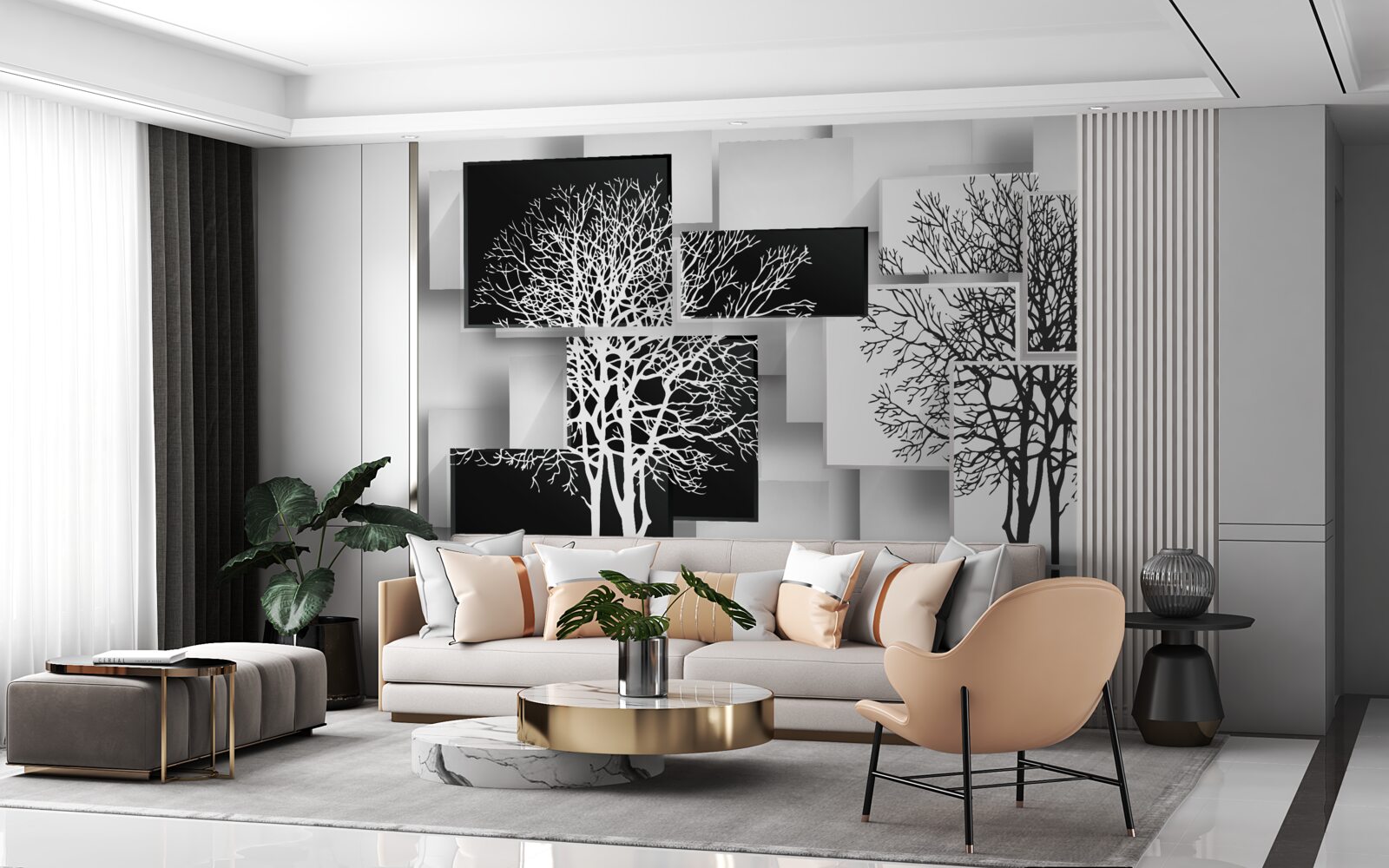 Fototapeta drzewa są biało-czarne na tle prostokątów