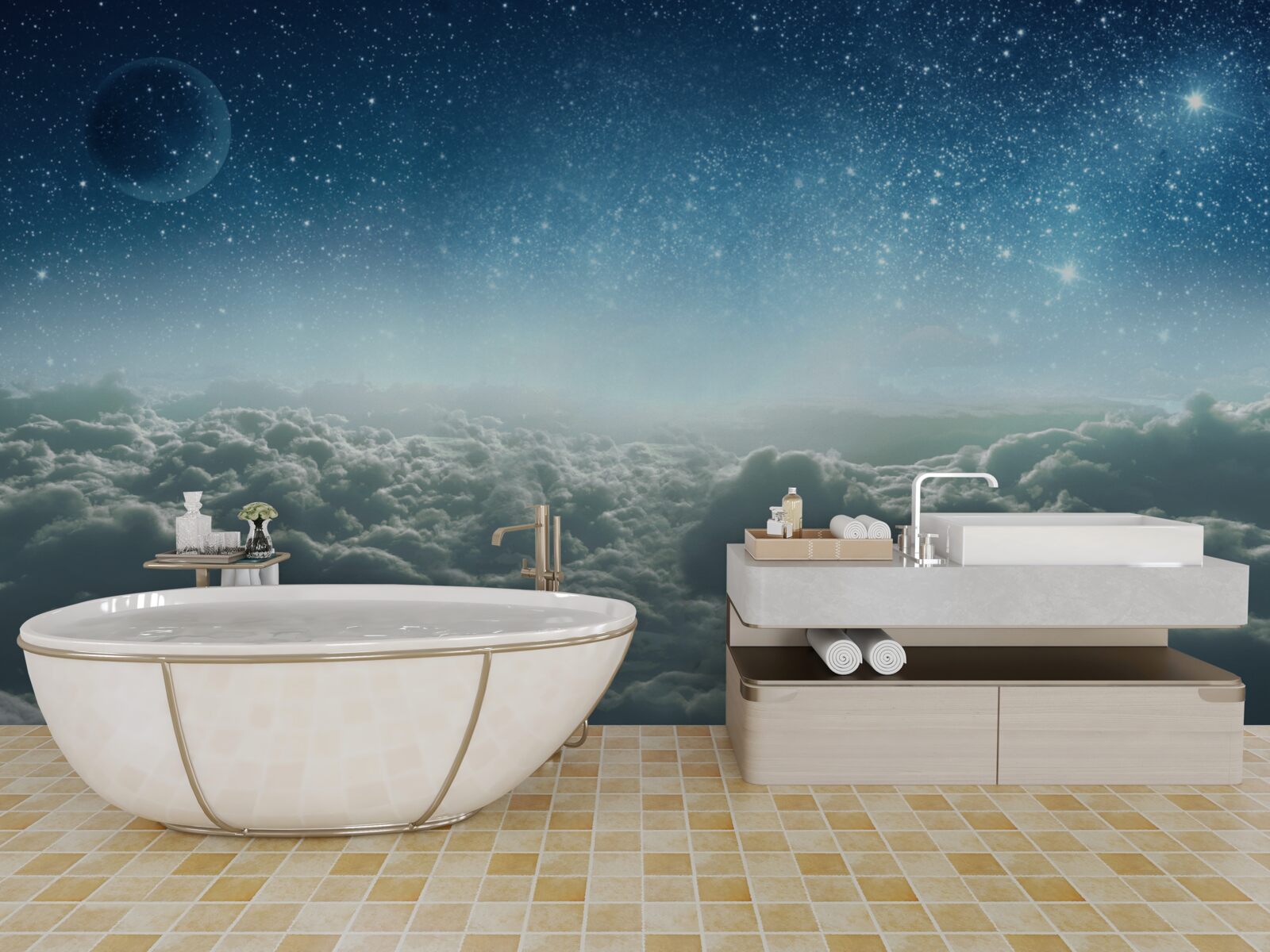 Fototapeta czarujące pochmurne majestaty w gwiaździstą noc