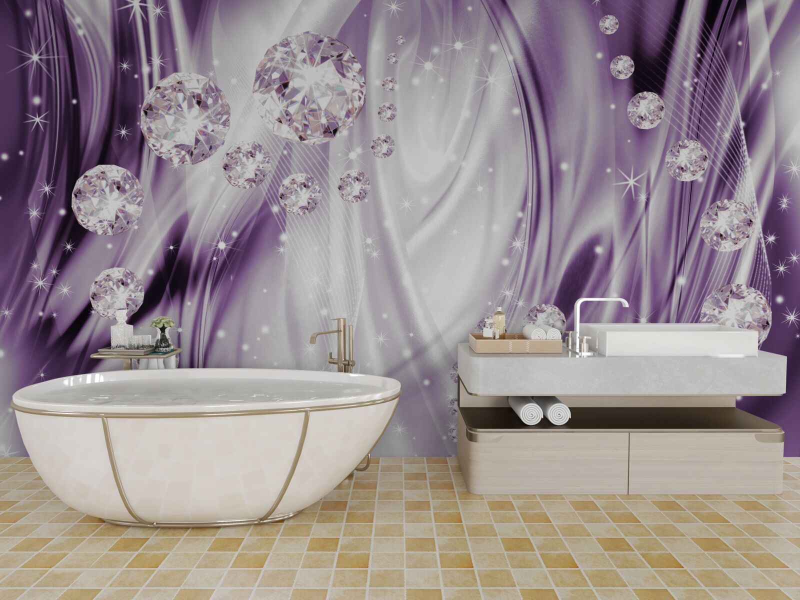 Fototapeta kamienie na tle lawendowej równości