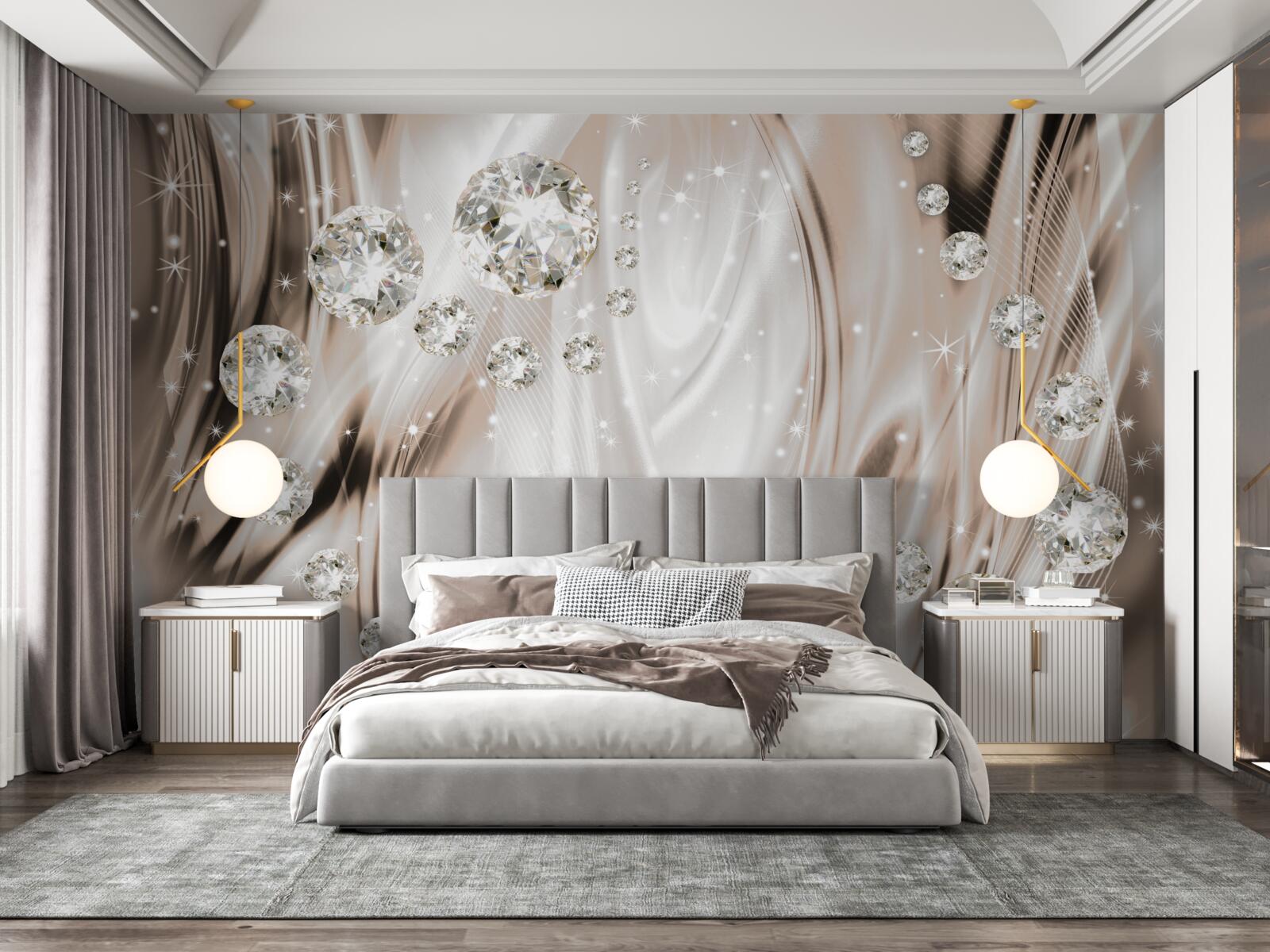 Fototapeta brązowy jedwab zdobiony jest kamieniami szlachetnymi