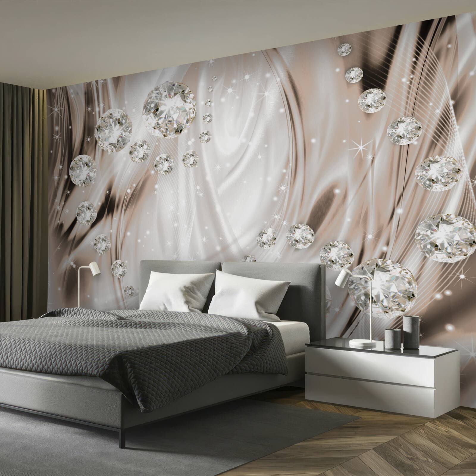 Fototapeta brązowy jedwab zdobiony jest kamieniami szlachetnymi