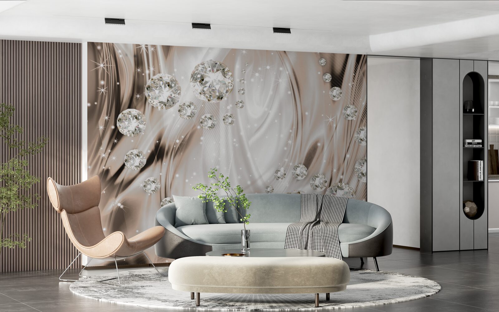 Fototapeta brązowy jedwab zdobiony jest kamieniami szlachetnymi