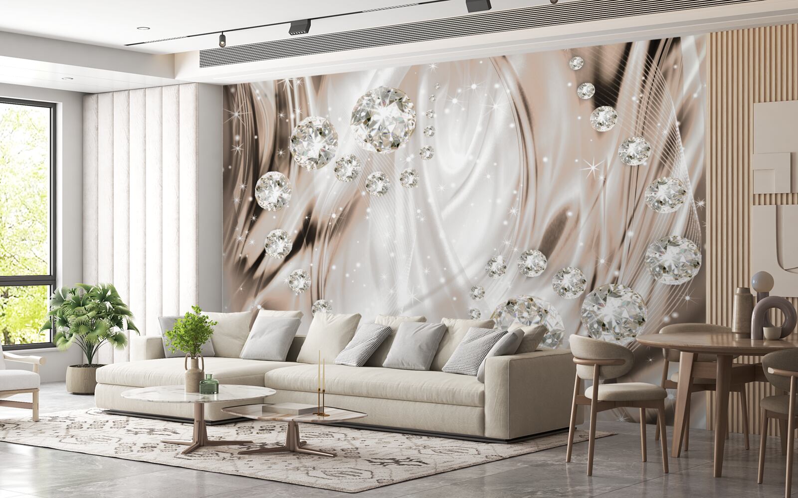 Fototapeta brązowy jedwab zdobiony jest kamieniami szlachetnymi