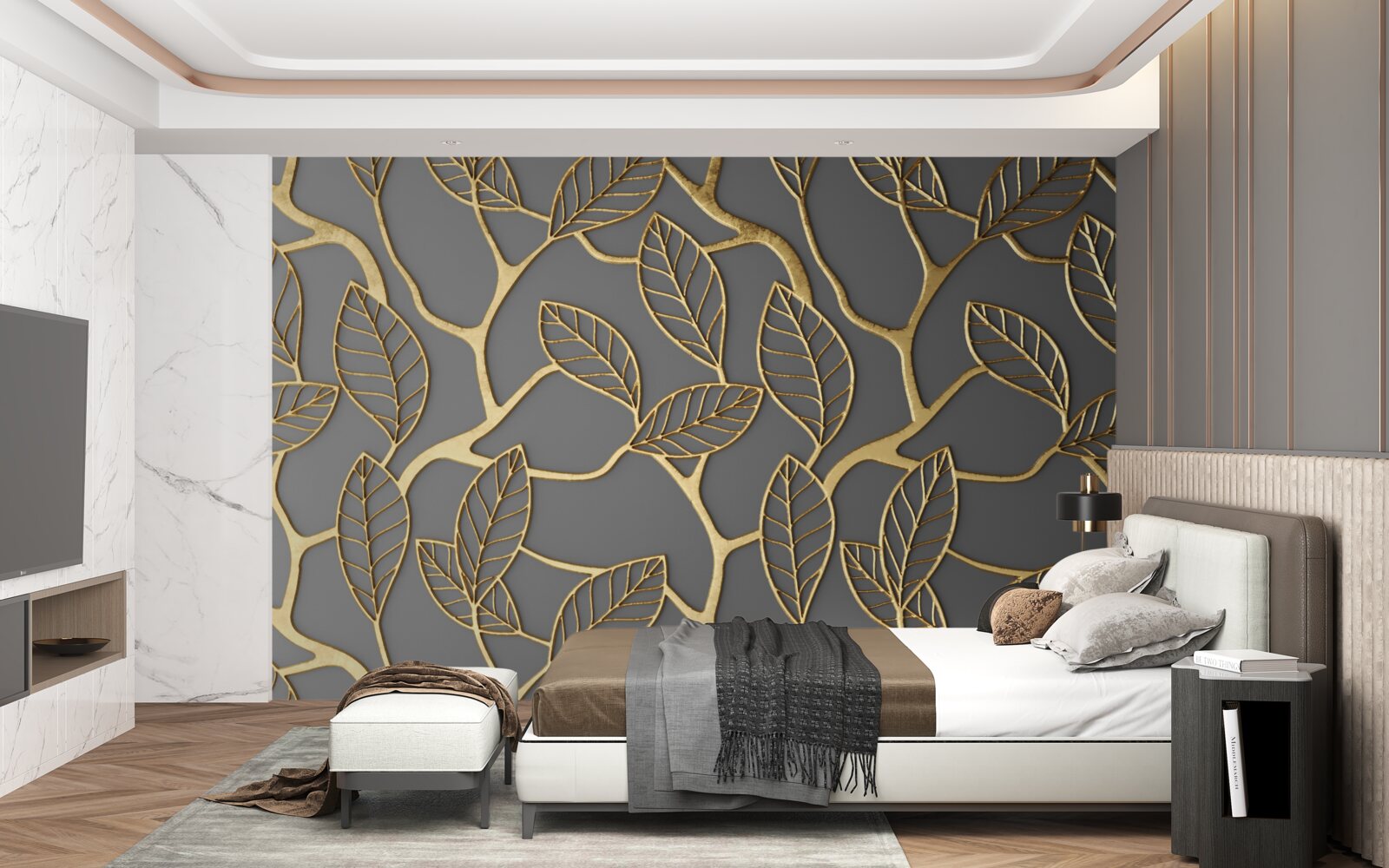 Fototapeta tekstura gałęzi i liści o brązowym odcieniu